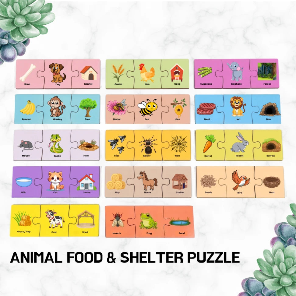 Animal food and shelter puzzle for kids