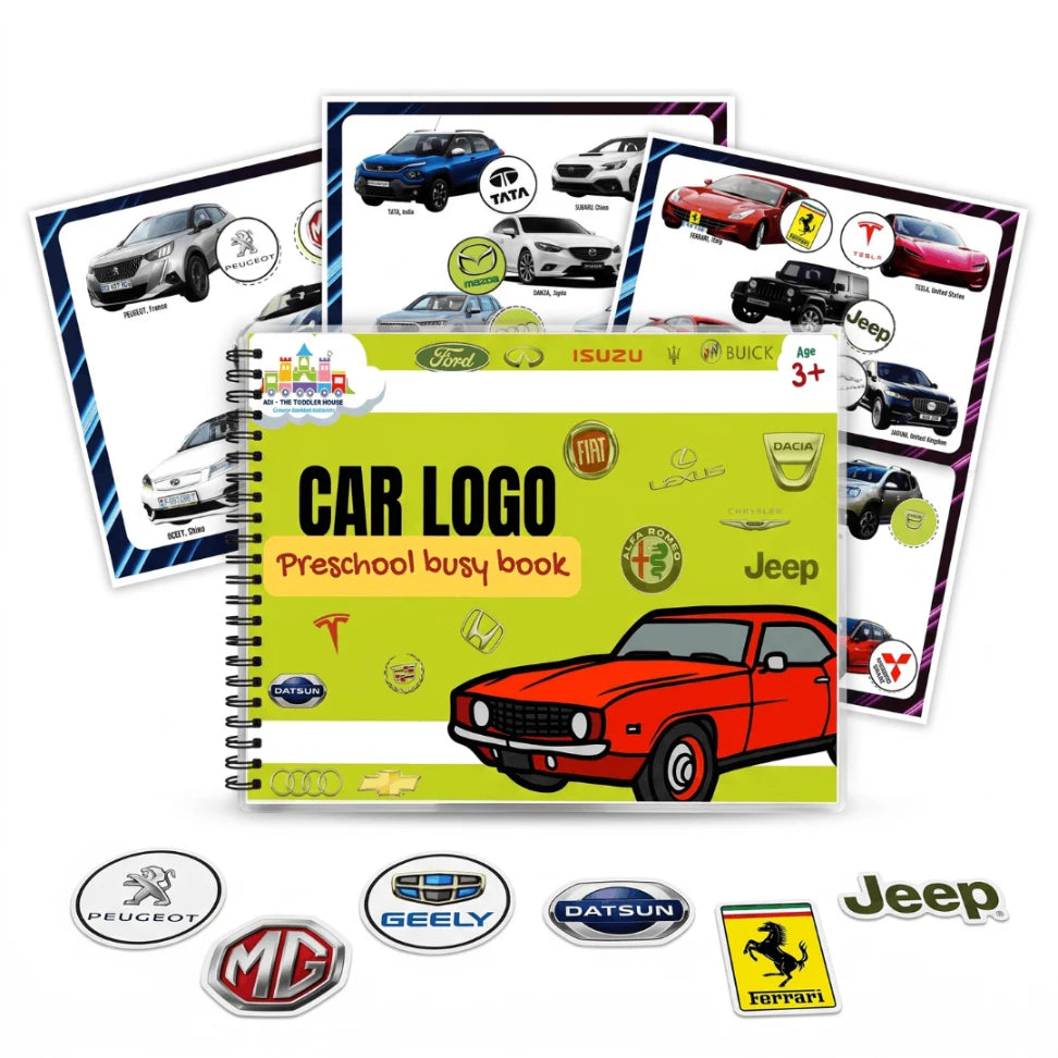 Car Logo Busy Book for Kids | 50 Car Brand Logo Matching Velcro Activity Book