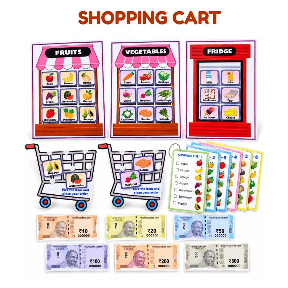 Shopping Cart Pretend Play Kit for Toddlers | Fruits & Vegetables Learning Activity | Montessori Preschool Learning Toy