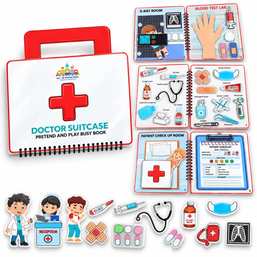 Doctor Suitcase Pretend Play Busy Book for Kids | Interactive Montessori Medical Role Play Activity Book Age 3+