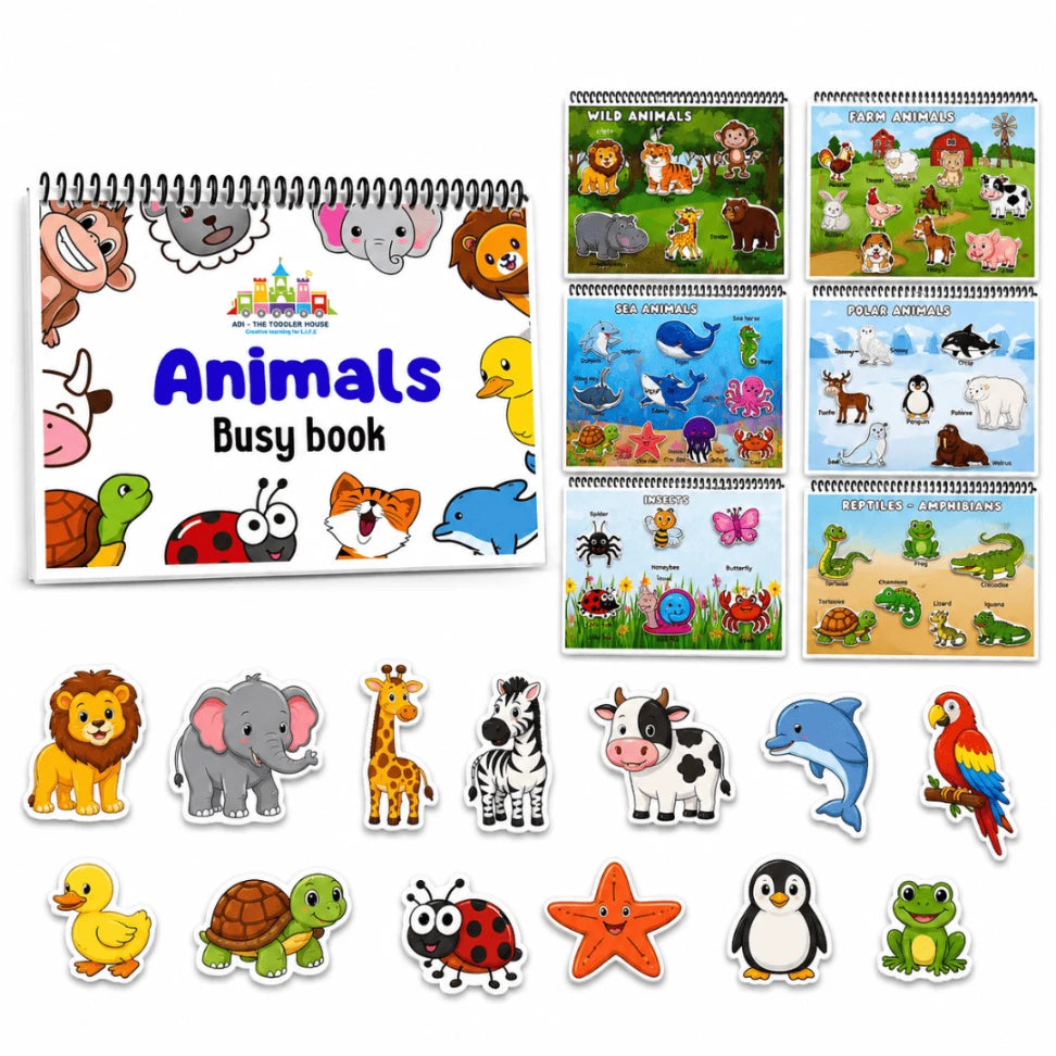Animal Busy Book for Toddlers | 10 Reusable Animal Learning Activities | Montessori-Inspired Educational Book for Kids 2+