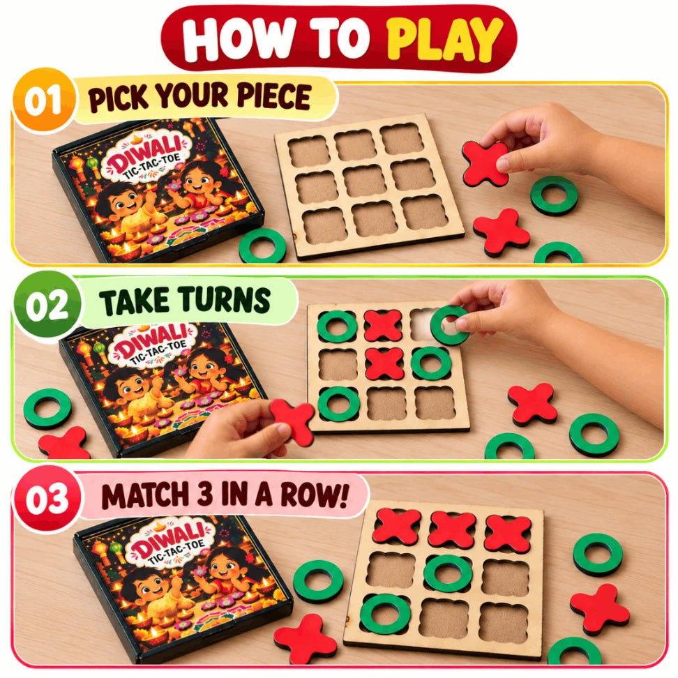 Diwali-themed X and O board game for children