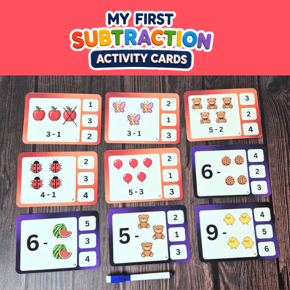 subtraction flash cards