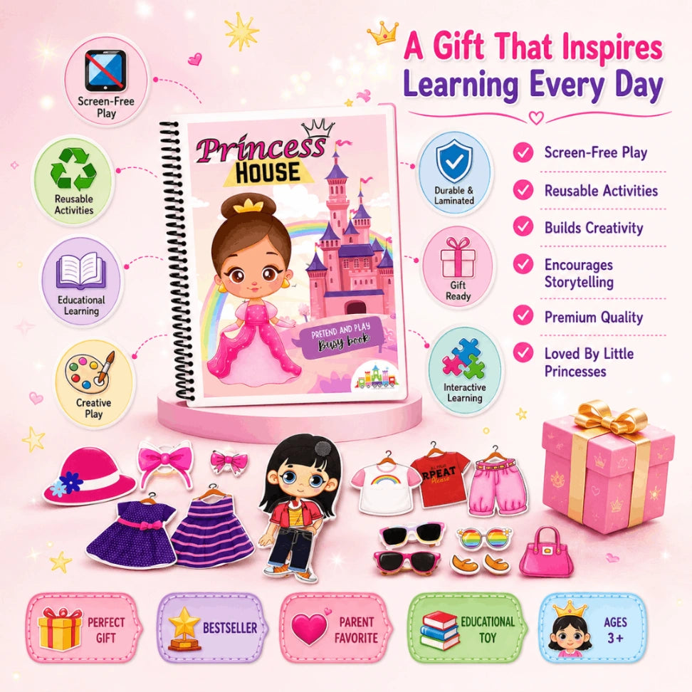 Princess House Pretend & Play Busy Book | Reusable Montessori Activity Book for Kids (3–6 Years)