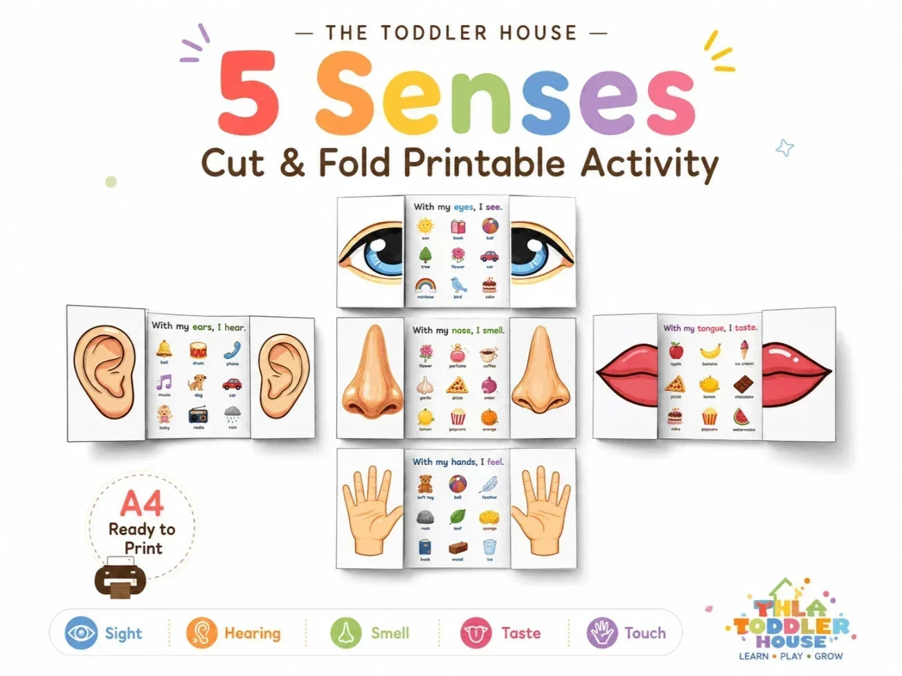 5 Senses Cut & Fold Activity | Free Preschool Printable