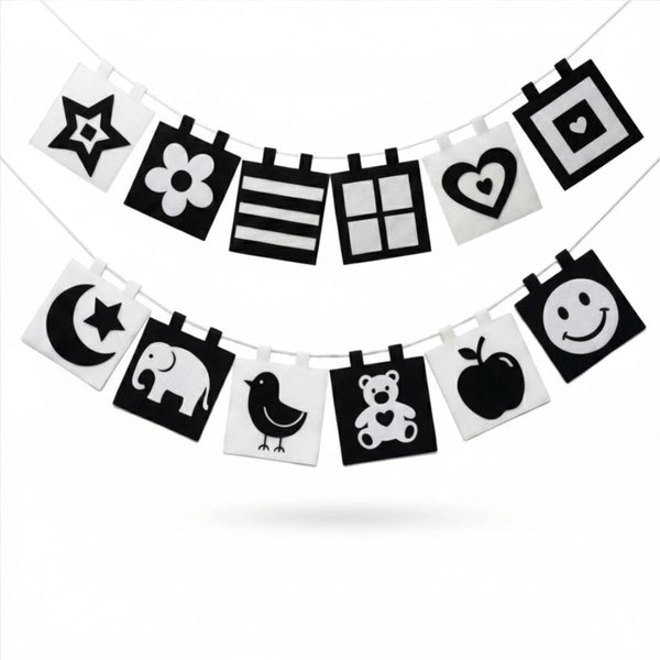 High Contrast Black & White Felt Banner & Book for Newborn Visual Stimulation