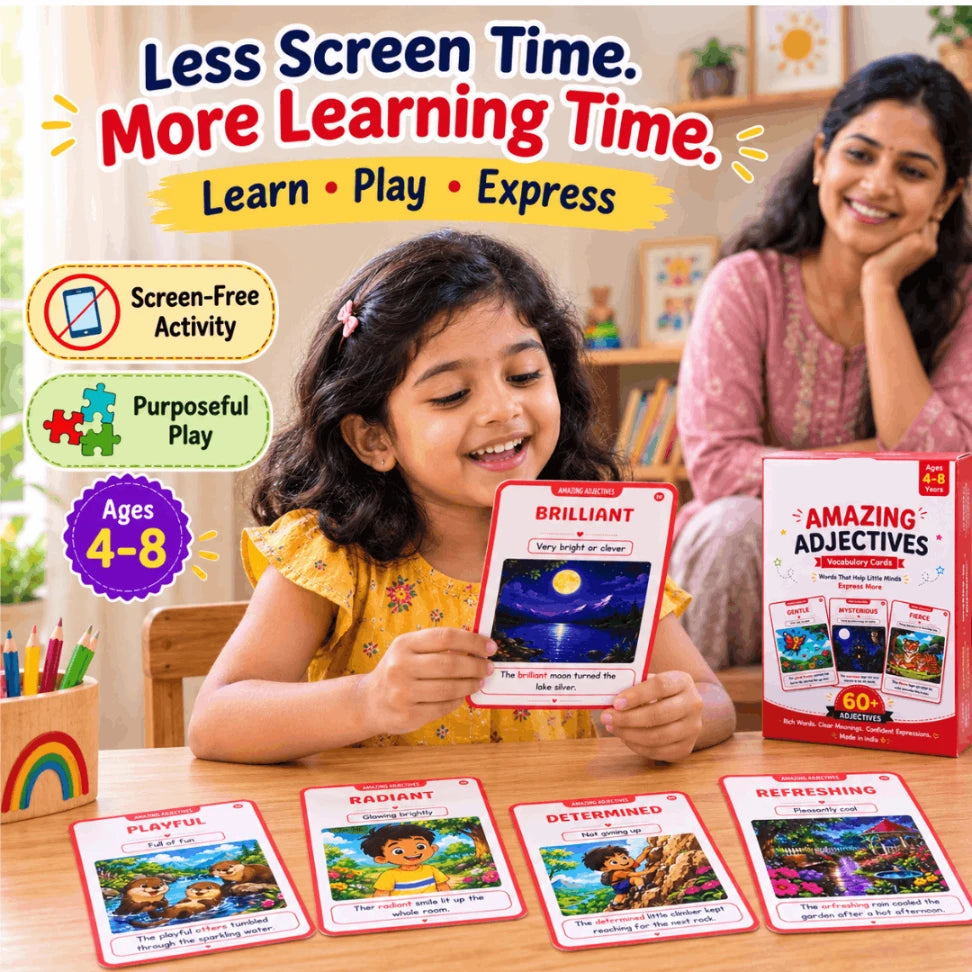 English adjective cards with example sentences