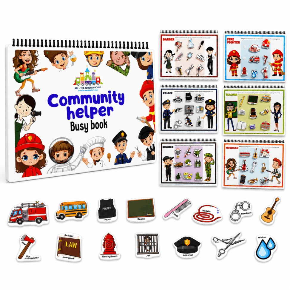 Community Helpers Busy Book for Kids | Reusable Montessori Learning Activity Book (15 Professions | Age 3+)