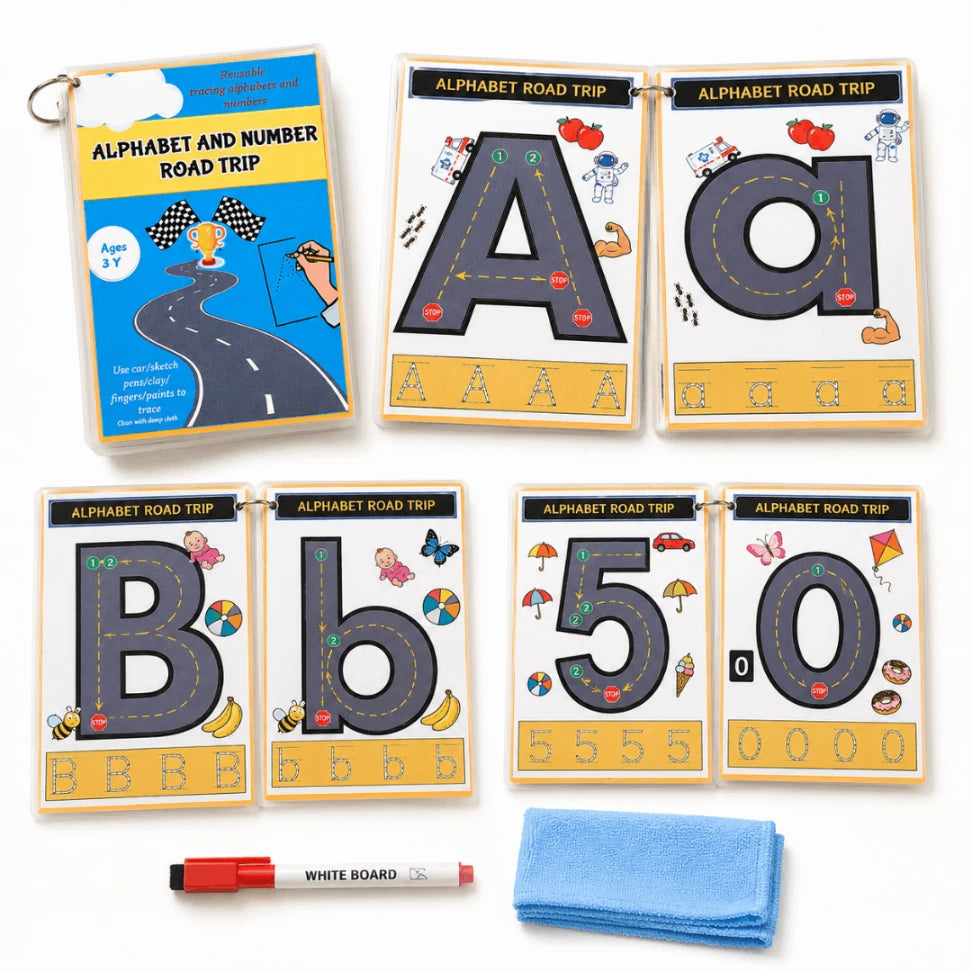 Alphabet & Number Road Trip – Reusable Alphabet & Number Tracing Book for Toddlers (A4/A5)
