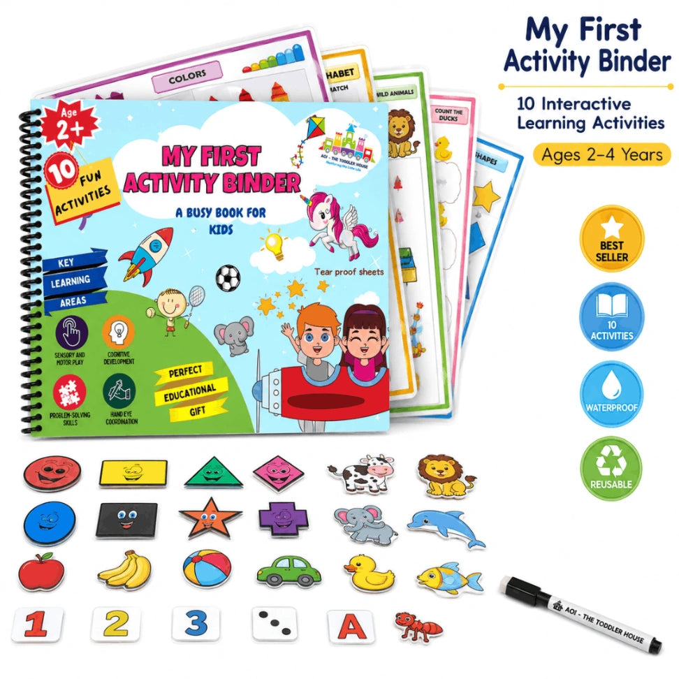 My First Activity Binder – Montessori Busy Book for Toddlers (2–4 Years) | 10 Reusable Learning Activities