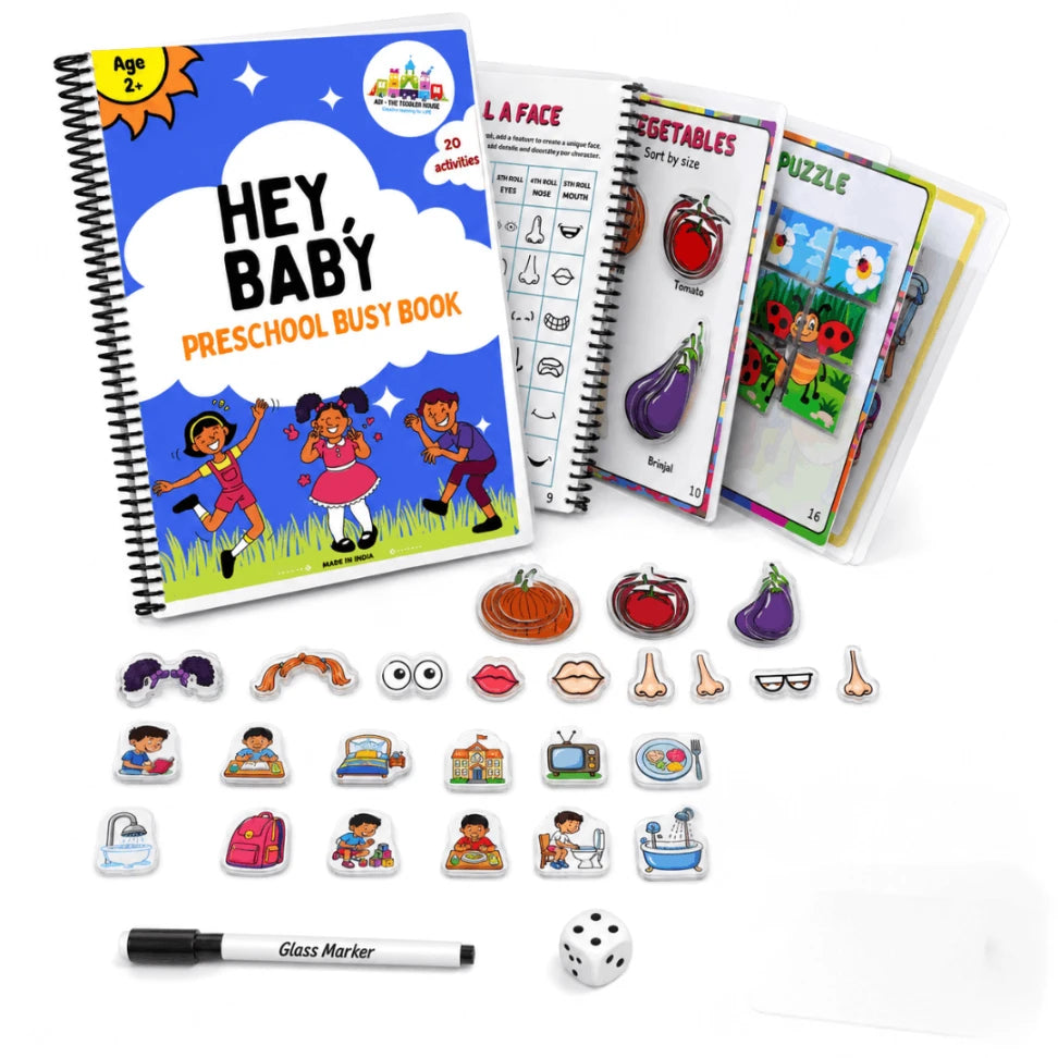 Hey Baby Preschool Busy Book | 20 Reusable Montessori Matching & Tracing Activities for Kids (Age 2–5 Years)