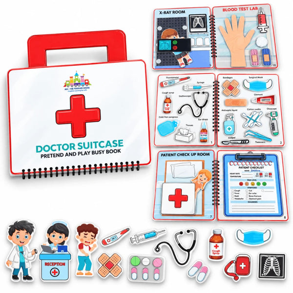 Doctor Suitcase Pretend Play Busy Book for Kids | Interactive Montessori Medical Role Play Activity Book Age 3+