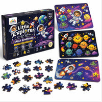 Little Explorer Puzzle Series – Space Adventure | 3 Progressive Educational Space Jigsaw Puzzles for Kids 3+ | STEM Learning Toy | The Toddler House