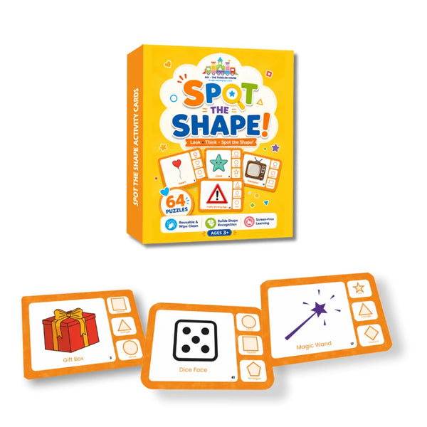 Spot the Shape! Activity Flash Cards for Kids | 64 Reusable Shape Activities | Montessori-Inspired Preschool Learning Cards | Age 3+