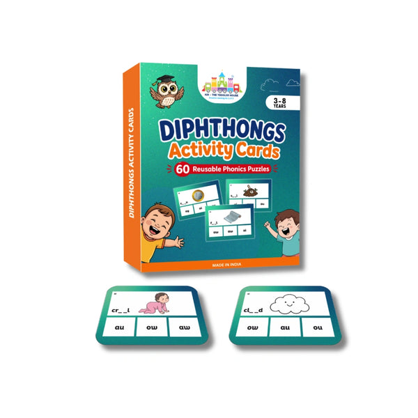 Diphthongs Activity Cards for Kids | 60 Reusable Phonics Puzzles | Montessori Reading Activity | Age 3+