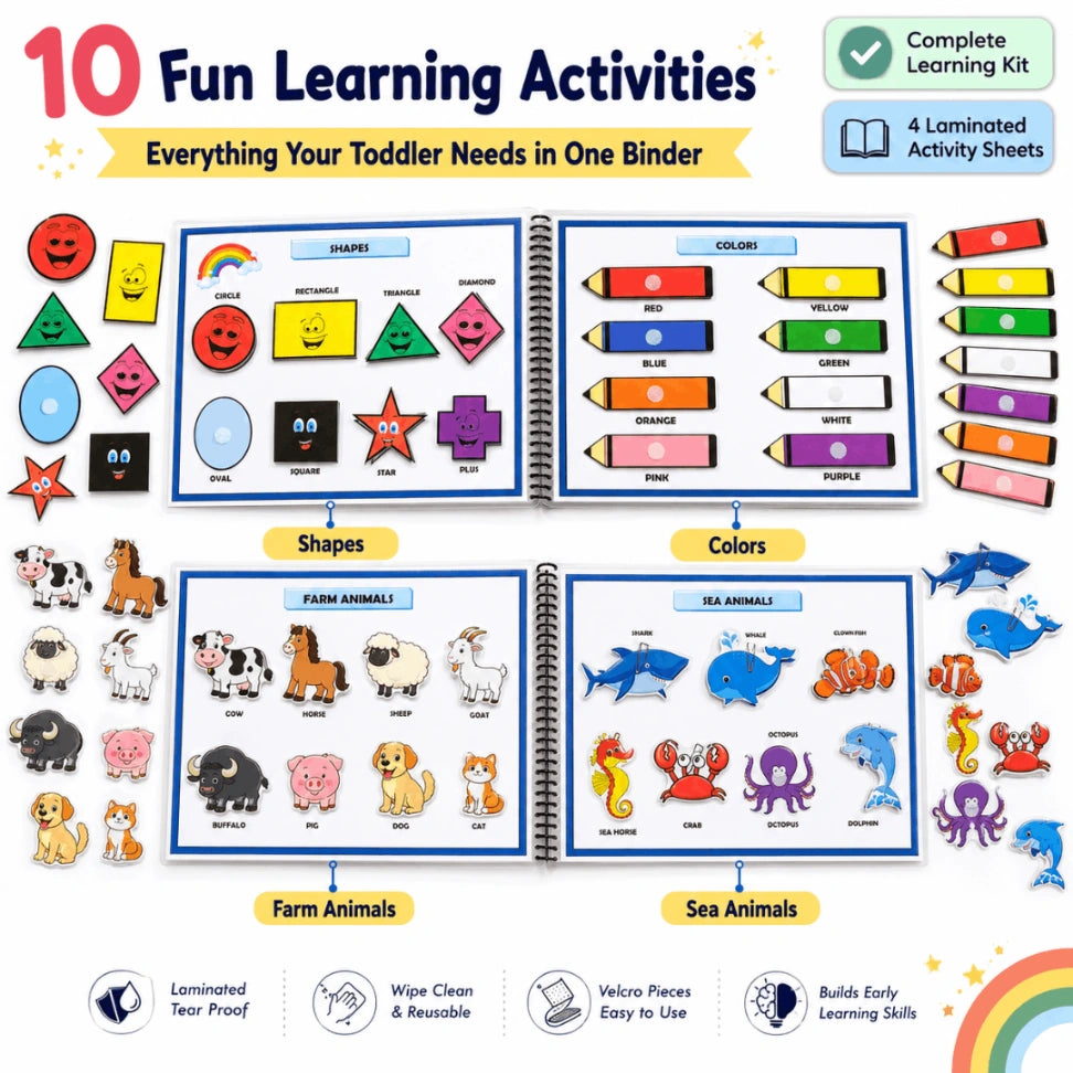 My First Activity Binder – Montessori Busy Book for Toddlers (2–4 Years) | 10 Reusable Learning Activities