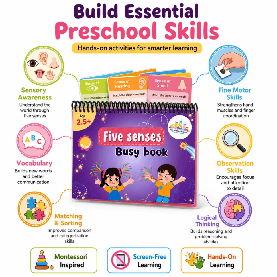 Five Senses Busy Book for Kids | Montessori Sensory Learning Activity Book | Reusable Preschool Toy (Age 2.5+)  Why this title wo