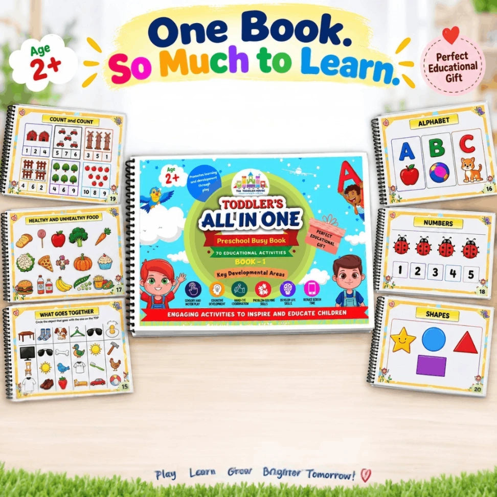 All-in-One Preschool Busy Book for Toddlers | 70 Learning Activities | Montessori Learning Book for Kids 1.5–4.5 Years