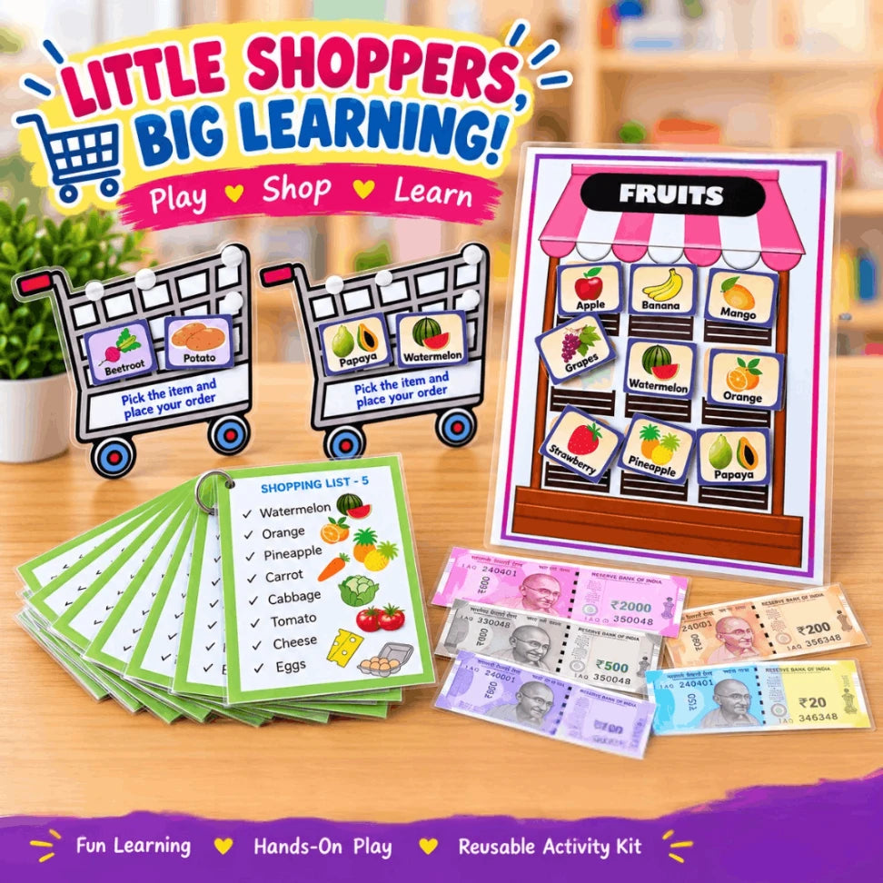 Shopping Cart Pretend Play Kit for Toddlers | Fruits & Vegetables Learning Activity | Montessori Preschool Learning Toy