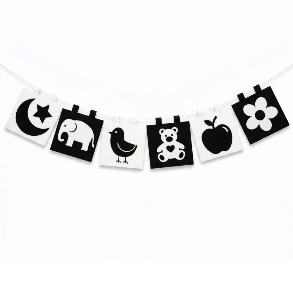 High Contrast Black & White Felt Banner & Book for Newborn Visual Stimulation