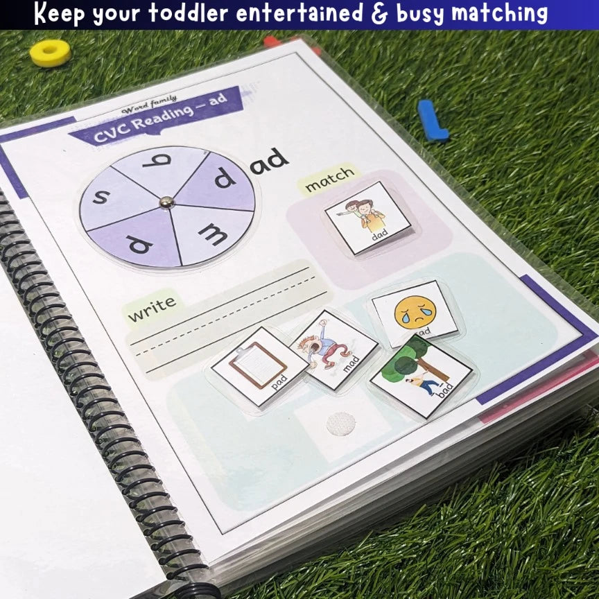 Preschool phonics binder with consonant wheel for word building