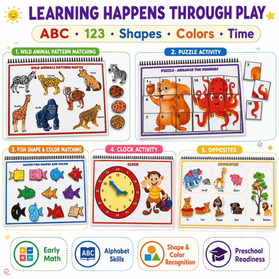 Animal Safari Busy Book for Toddlers 18 Months+ | Montessori Animal Activity Book with 20 Interactive Velcro Activities