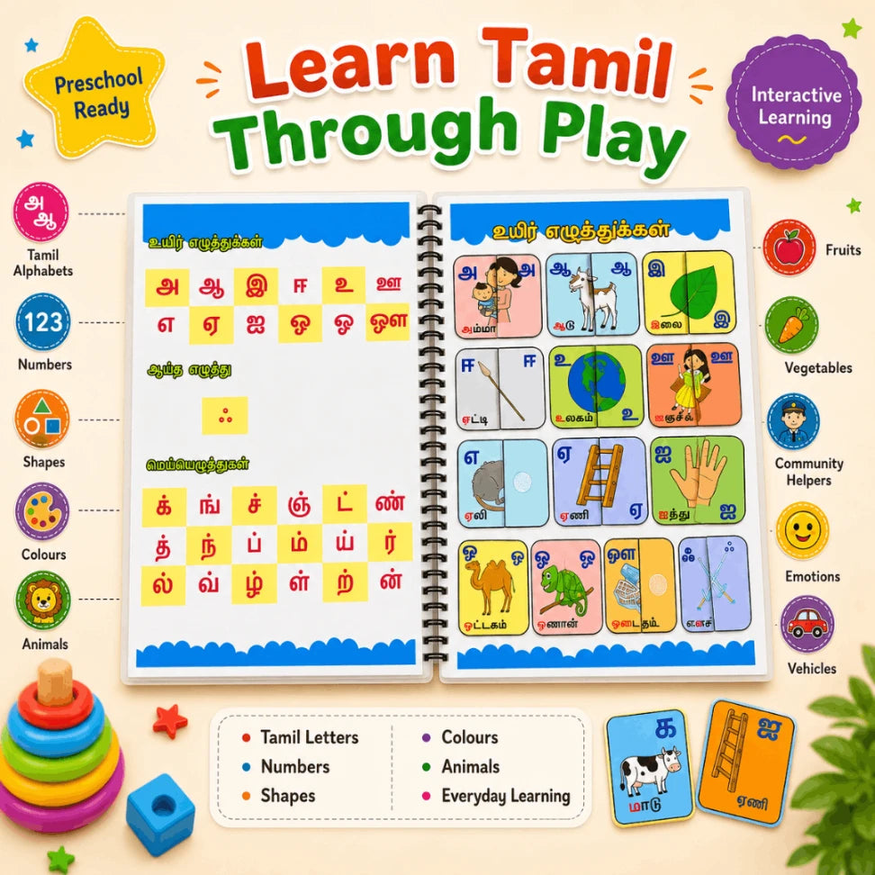 Kulanthaiyum Tamilum Preschool Tamil Activity Book | Reusable Tamil Learning Binder for Kids (Age 2–3.5 Years)