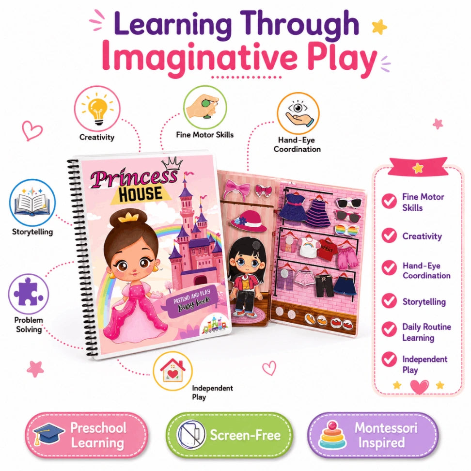 Princess House Pretend & Play Busy Book | Reusable Montessori Activity Book for Kids (3–6 Years)
