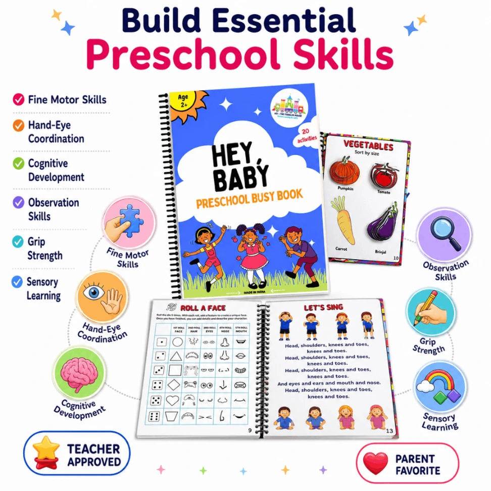 Hey Baby Preschool Busy Book | 20 Reusable Montessori Matching & Tracing Activities for Kids (Age 2–5 Years)