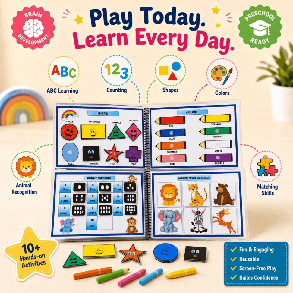 My First Activity Binder – Montessori Busy Book for Toddlers (2–4 Years) | 10 Reusable Learning Activities