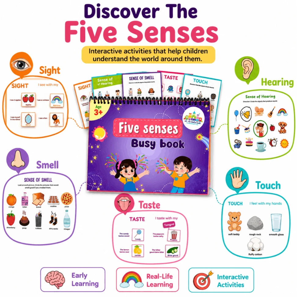Five Senses Busy Book for Kids | Montessori Sensory Learning Activity Book | Reusable Preschool Toy (Age 2.5+)  Why this title wo