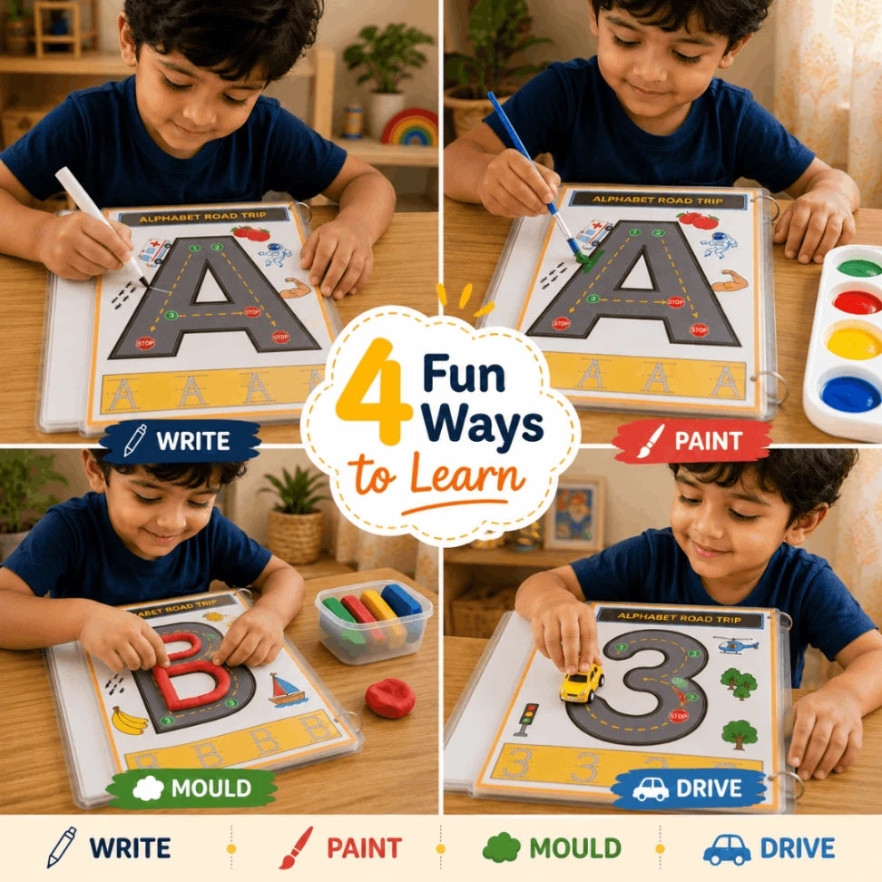 Alphabet & Number Road Trip – Reusable Alphabet & Number Tracing Book for Toddlers A5