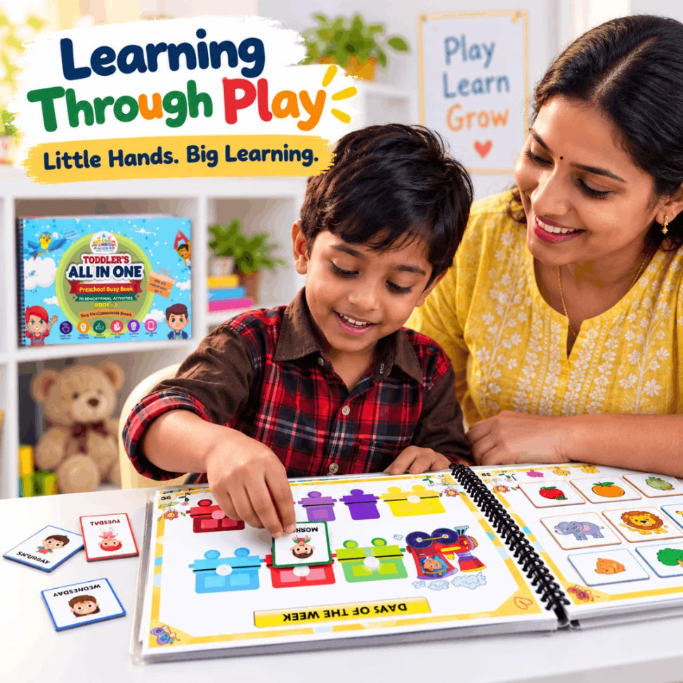 All-in-One Preschool Busy Book for Toddlers | 70 Learning Activities | Montessori Learning Book for Kids 1.5–4.5 Years