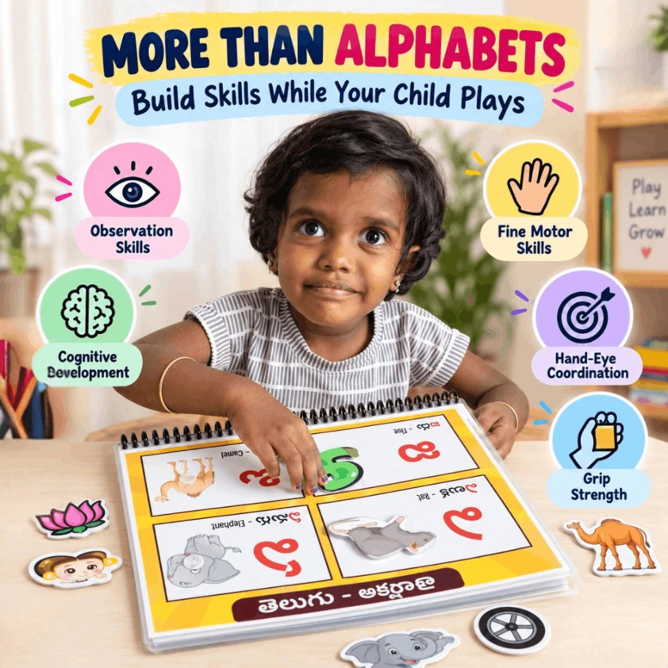Telugu Aksharamala Busy Book for Kids 2–3.5 Years | Telugu Vowels & Consonants Learning Activity Book