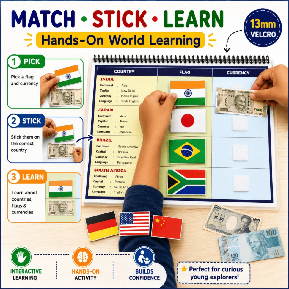 World Flags & Currencies Busy Book for Kids | Learn 40 Countries, Flags & Currencies | Reusable Montessori Activity Book