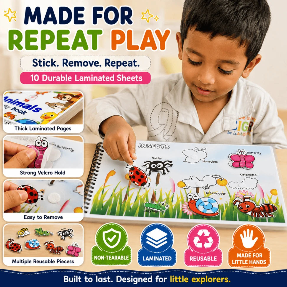 Animal Busy Book for Toddlers | 10 Reusable Animal Learning Activities | Montessori-Inspired Educational Book for Kids 2+