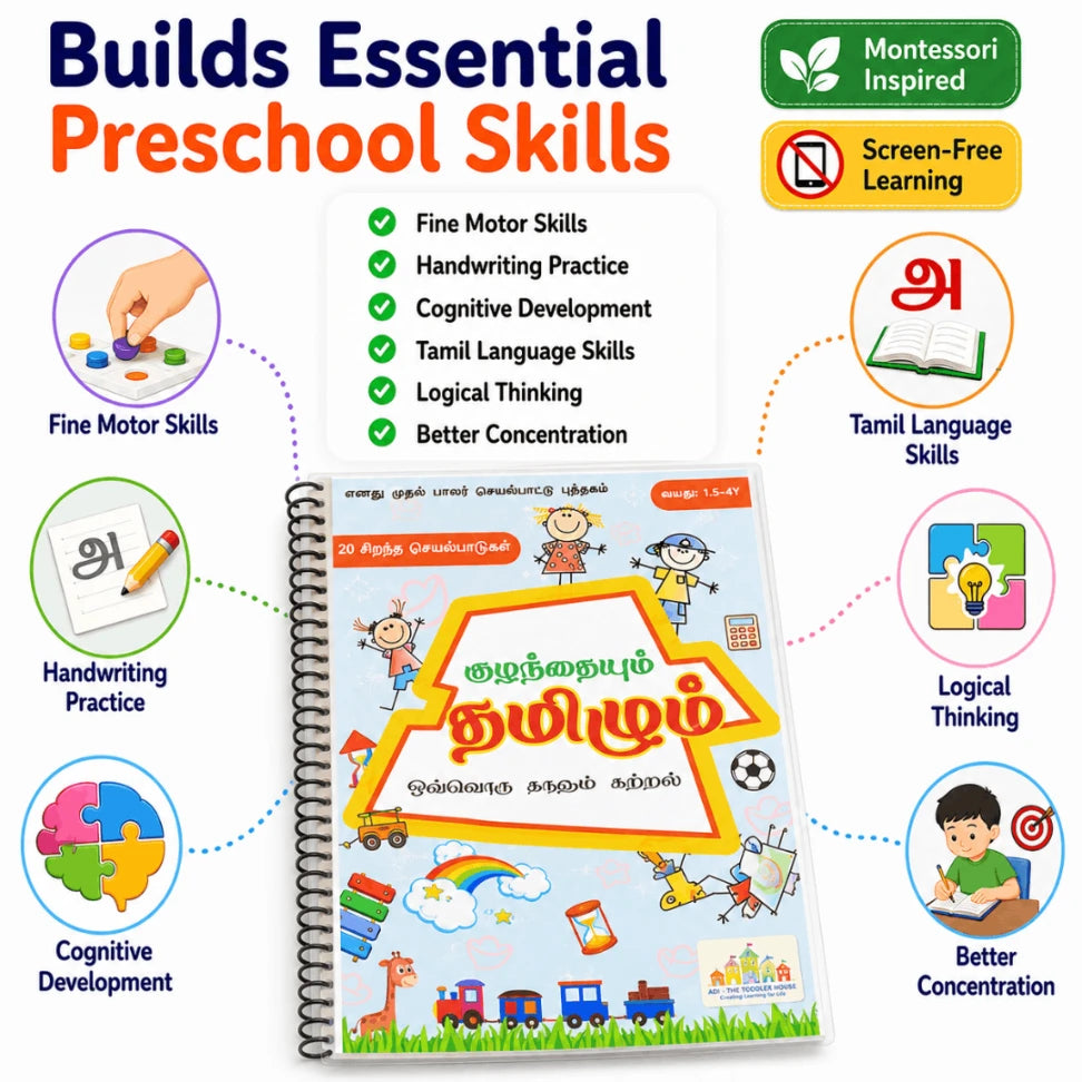 Kulanthaiyum Tamilum Preschool Tamil Activity Book | Reusable Tamil Learning Binder for Kids (Age 2–3.5 Years)