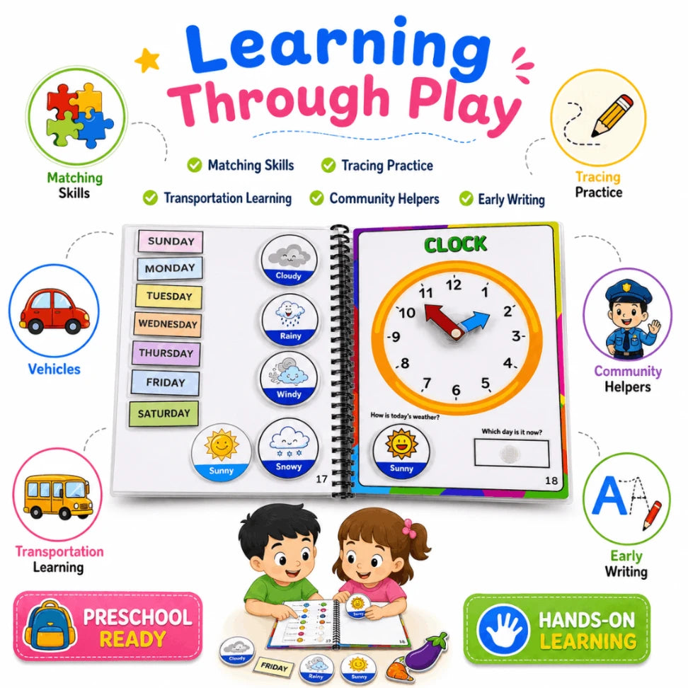 Hey Baby Preschool Busy Book | 20 Reusable Montessori Matching & Tracing Activities for Kids (Age 2–5 Years)