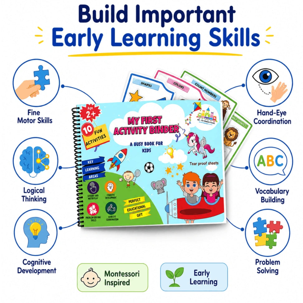 My First Activity Binder – Montessori Busy Book for Toddlers (2–4 Years) | 10 Reusable Learning Activities