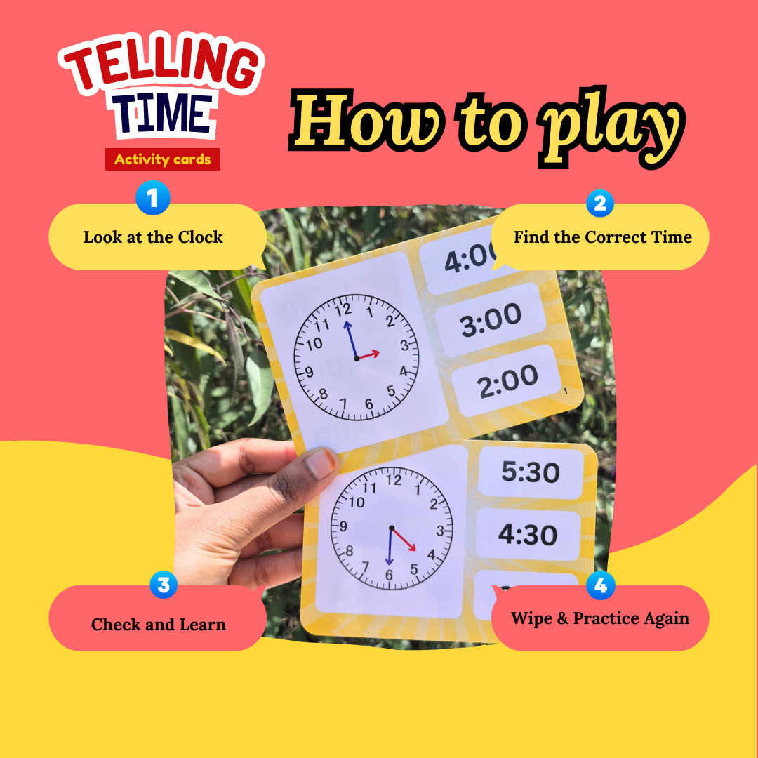 Kids learning to read clock time cards