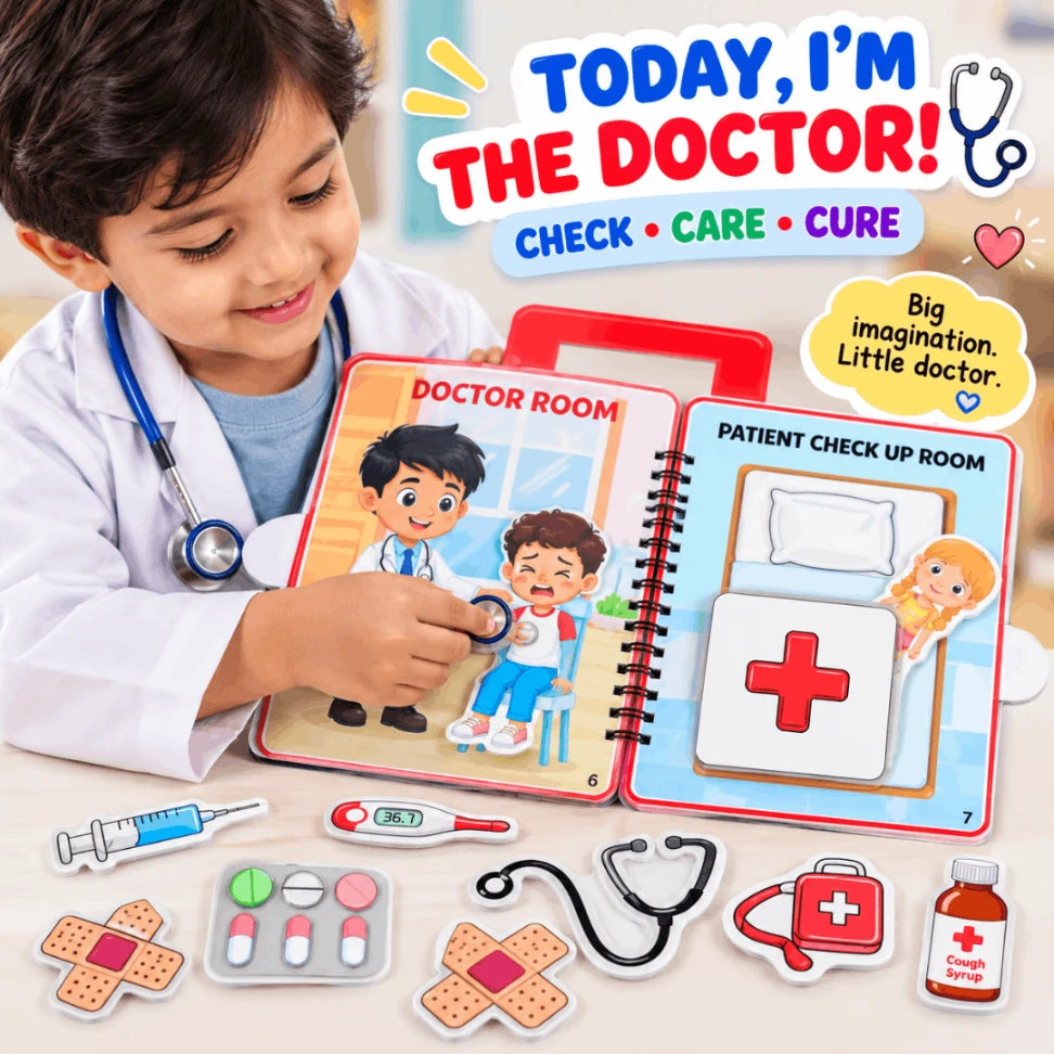 Doctor Suitcase Pretend Play Busy Book for Kids | Interactive Montessori Medical Role Play Activity Book Age 3+