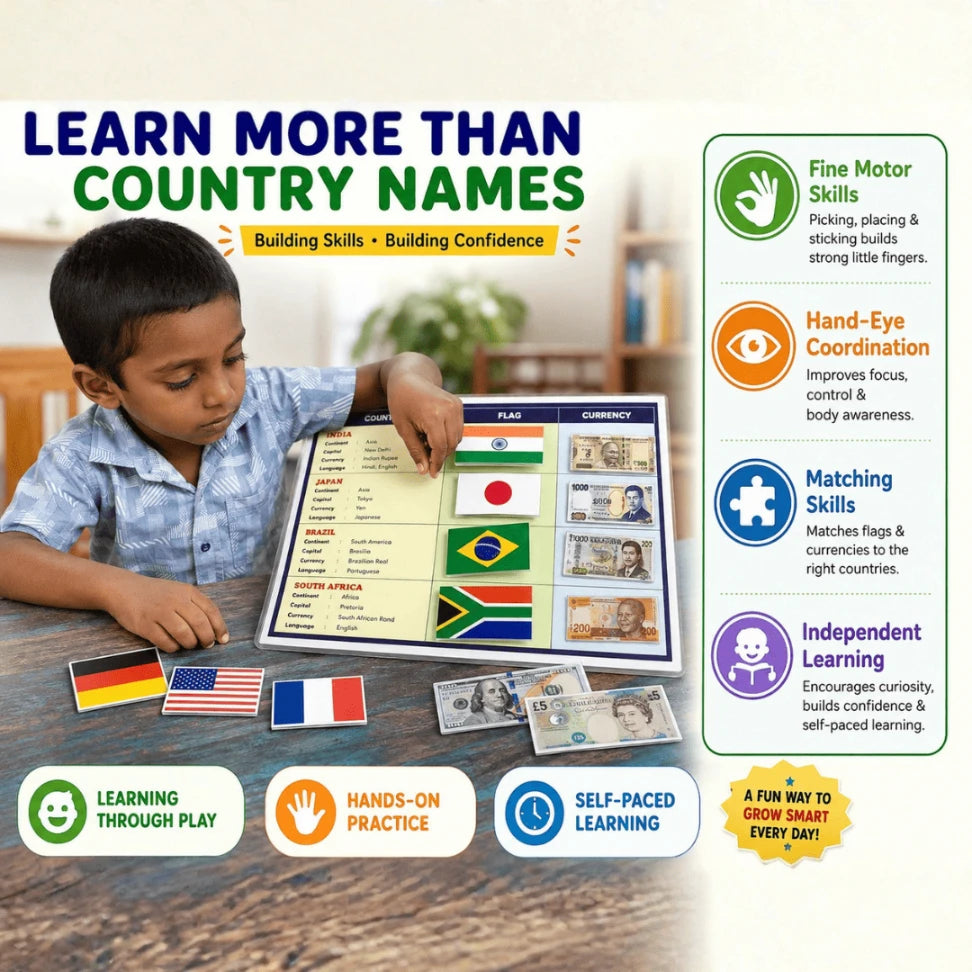 World Flags & Currencies Busy Book for Kids | Learn 40 Countries, Flags & Currencies | Reusable Montessori Activity Book