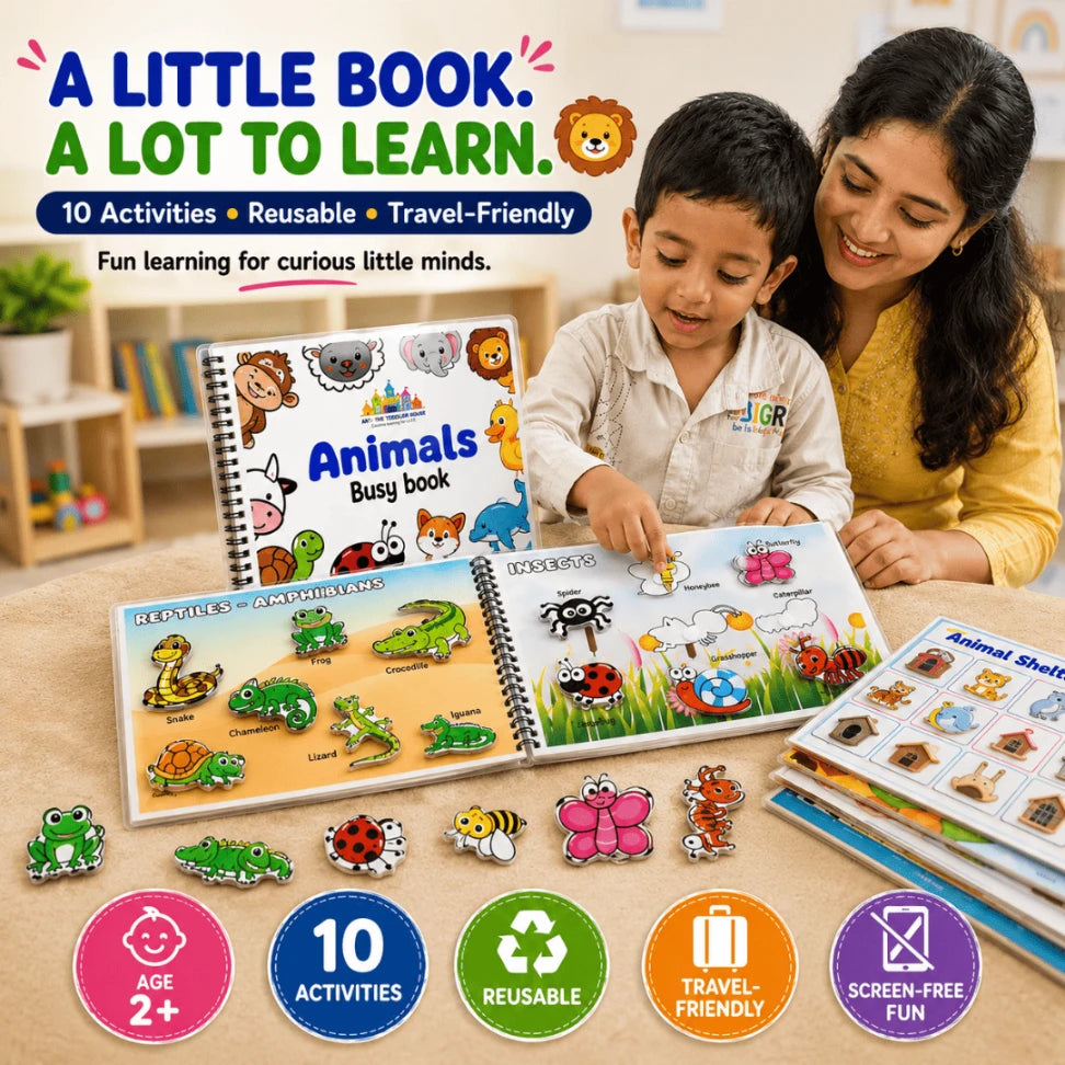 Animal Busy Book for Toddlers | 10 Reusable Animal Learning Activities | Montessori-Inspired Educational Book for Kids 2+