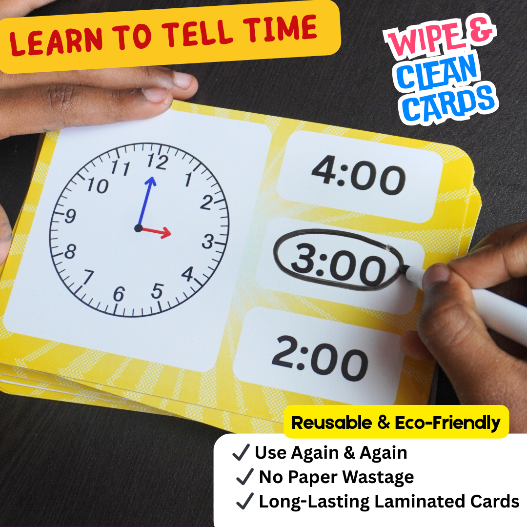 Reusable time telling activity cards India