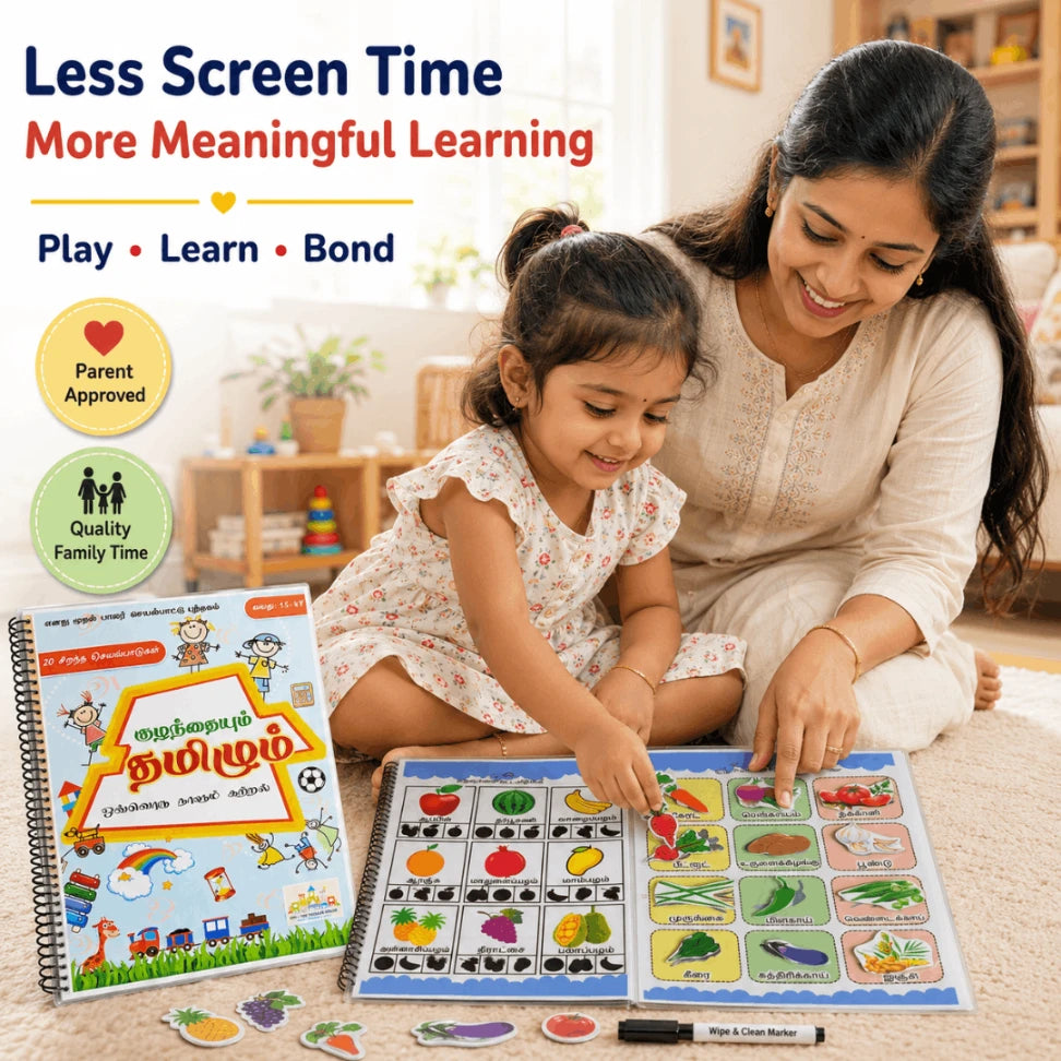 Kulanthaiyum Tamilum Preschool Tamil Activity Book | Reusable Tamil Learning Binder for Kids (Age 2–3.5 Years)