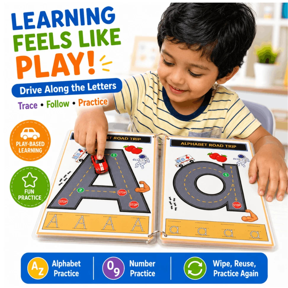 Alphabet & Number Road Trip – Reusable Alphabet & Number Tracing Book for Toddlers A5