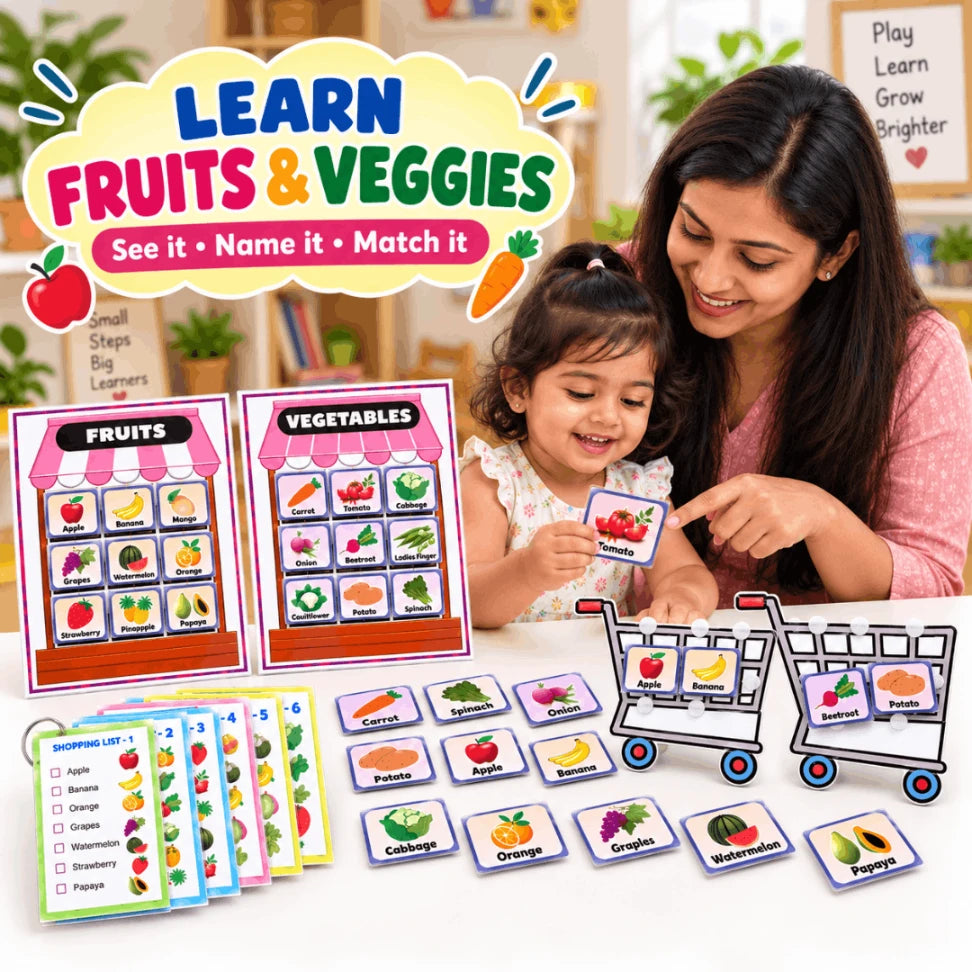 Shopping Cart Pretend Play Kit for Toddlers | Fruits & Vegetables Learning Activity | Montessori Preschool Learning Toy