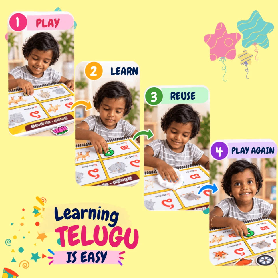 Telugu Aksharamala Busy Book for Kids 2–3.5 Years | Telugu Vowels & Consonants Learning Activity Book