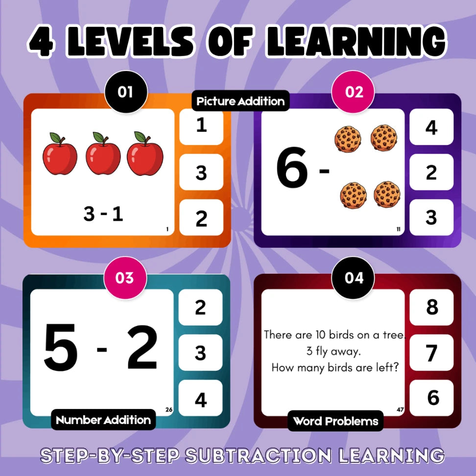 subtraction activity cards for preschool kids