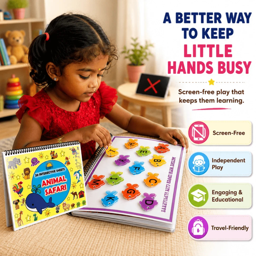 Animal Safari Busy Book for Toddlers 18 Months+ | Montessori Animal Activity Book with 20 Interactive Velcro Activities